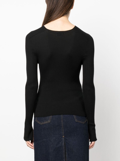 Shop Lanvin Long-sleeve Ribbed-knit Top In Black