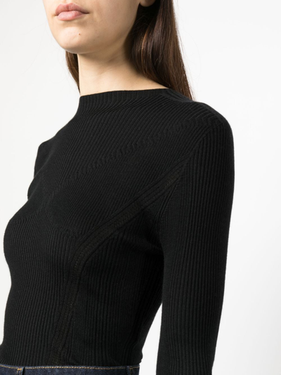 Shop Lanvin Long-sleeve Ribbed-knit Top In Black
