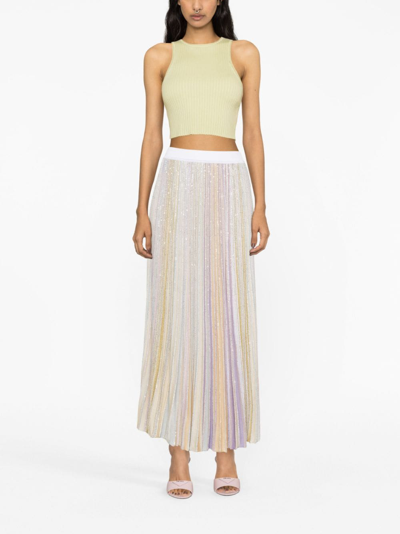 Shop Missoni Stripe-pattern Plissé Midi Skirt In Orange