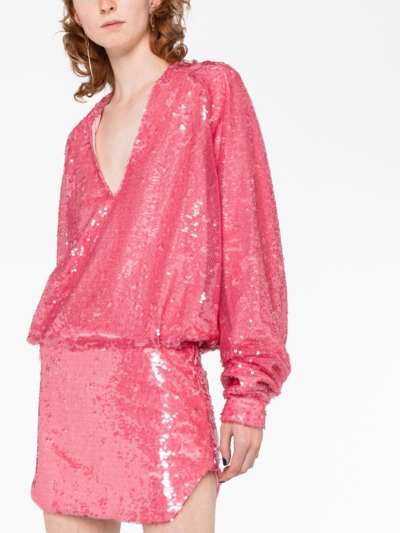 Attico Gael Sequin-embellished Minidress In Pink