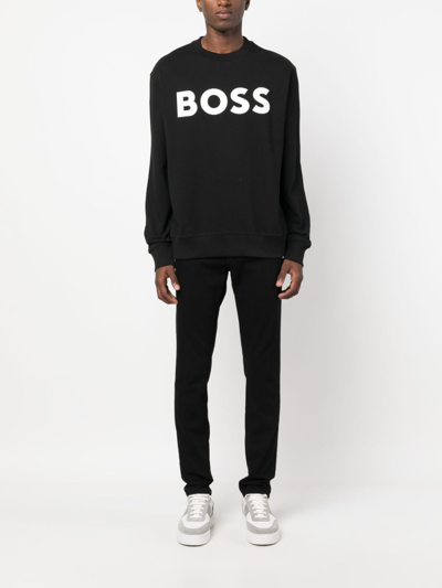 Shop Hugo Boss Logo-print Cotton Sweatshirt In Black