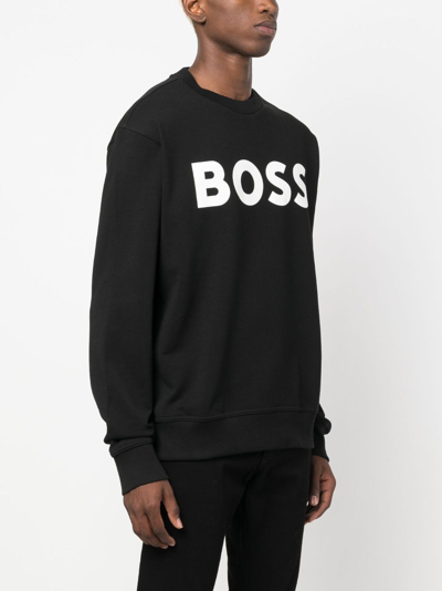 Shop Hugo Boss Logo-print Cotton Sweatshirt In Black