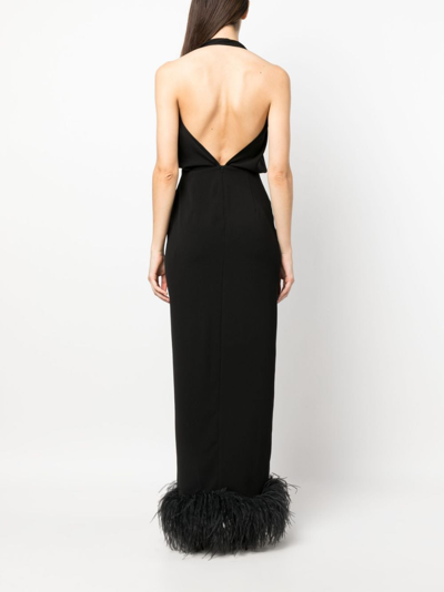Shop 16arlington Isolde Feather-trim Halterneck Dress In Black