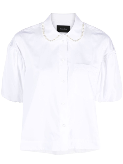 Shop Simone Rocha Pearl-trim Puff-sleeves Shirt In White