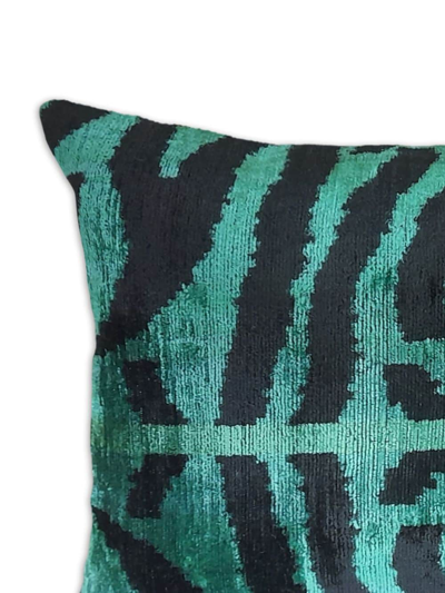 Les-ottomans Abstract-print Velvet Cushion In Green