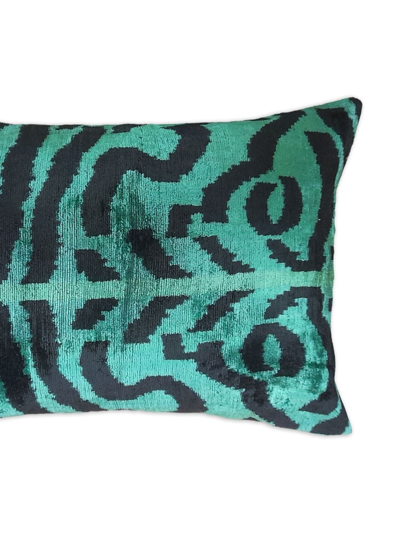 Les-ottomans Abstract-print Velvet Cushion In Green