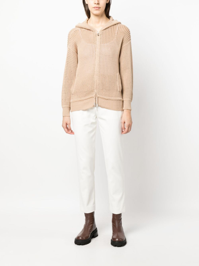 Eleventy Zip-up Knit Hooded Cardigan In Brown