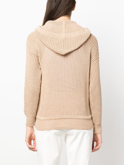 Shop Eleventy Zip-up Knit Hooded Cardigan In Brown
