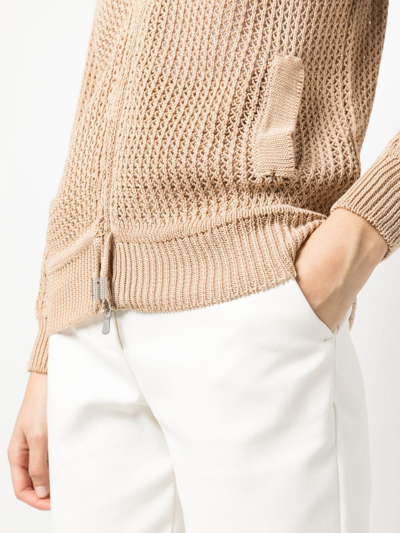 Eleventy Zip-up Knit Hooded Cardigan In Brown