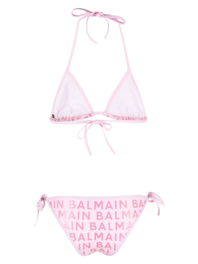 Shop Balmain Logo-print Bikini Set In Pink