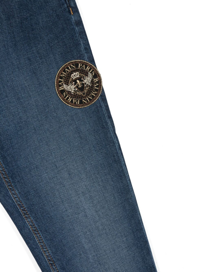 Balmain Boys Blue Cotton Denim Jeans In Blue