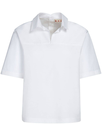 Shop Marni Polo-collar Poplin Blouse In White