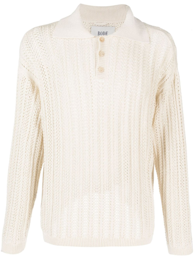 Shop Bode Open-knit Cotton Polo Shirt In Neutrals