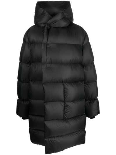 Rick Owens Wrap-front Hooded Quilted Down Coat In Black