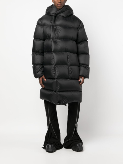 Rick Owens Wrap-front Hooded Quilted Down Coat In Black