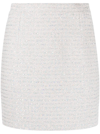 Shop Alessandra Rich Sequin-embellished Tweed Miniskirt In Blue