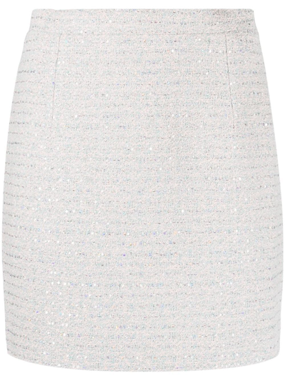 Alessandra Rich Sequin-embellished Tweed Miniskirt In Blue