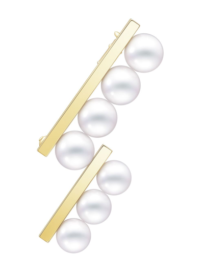 Shop Tasaki 18kt Yellow Gold Collection Line Balance Step Akoya Pearl Brooch