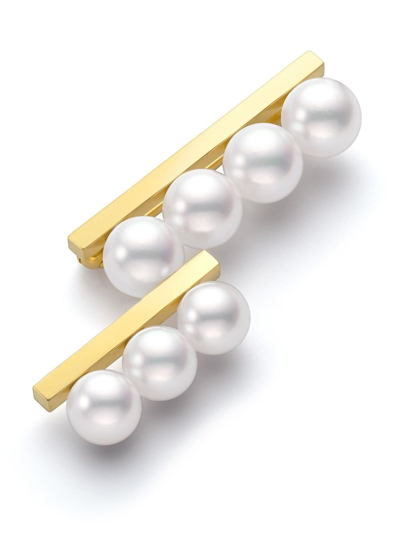 Shop Tasaki 18kt Yellow Gold Collection Line Balance Step Akoya Pearl Brooch