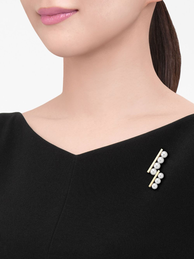 Tasaki 18kt Yellow Gold Collection Line Balance Step Akoya Pearl Brooch In Gold