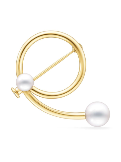 Tasaki 18kt Yellow Gold Collection Line A Fine Balance Pearl Brooch In Gold