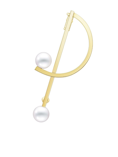 Shop Tasaki 18kt Yellow Gold Collection Line Kinetic Pearl Brooch