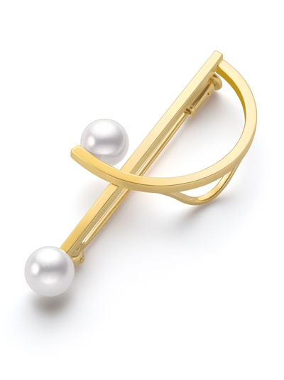 Shop Tasaki 18kt Yellow Gold Collection Line Kinetic Pearl Brooch