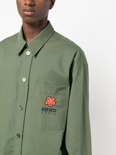 Shop Kenzo Boke Flower-patch Cotton Shirt In Green