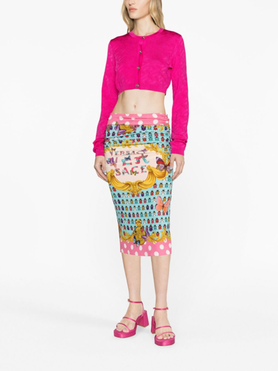 Shop Versace X Dua Lipa Butterflies-print Pencil Skirt In Pink