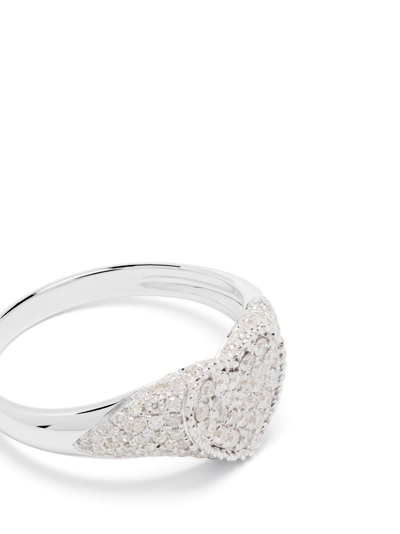 Shop Yvonne Léon 9kt White Gold Baby Chevalier Coeur Diamond Signet Ring In Silver