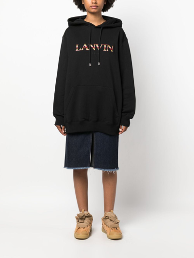 Shop Lanvin Logo-embroidered Cotton-jersey Hoodie In Black