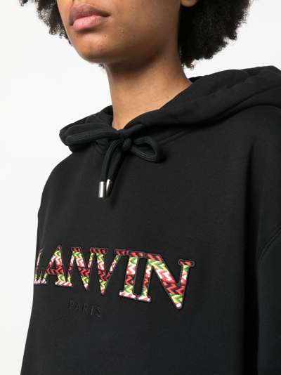 Shop Lanvin Logo-embroidered Cotton-jersey Hoodie In Black
