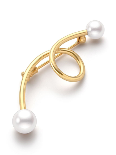 Shop Tasaki 18kt Yellow Gold A Fine Balance Pearl Brooch