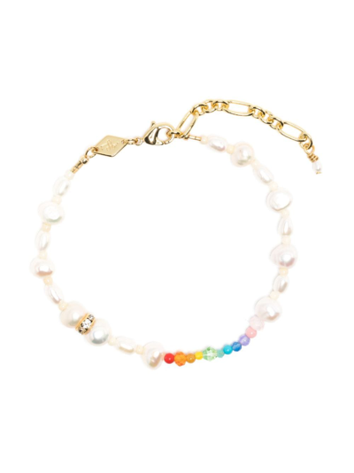 Shop Anni Lu Pearl Rainbow Bracelet In Multicolour