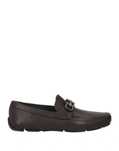 Ferragamo Geained Leather Mocassins In Brown