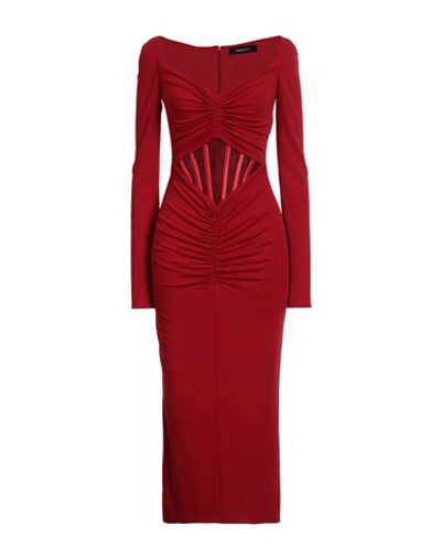 Versace Corset Cutout Ruched Long Sleeve Jersey Midi Dress In Red