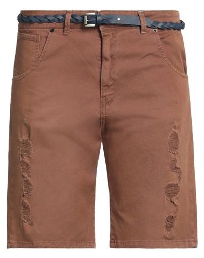 Shop Displaj Man Denim Shorts Brown Size 30 Cotton, Elastane