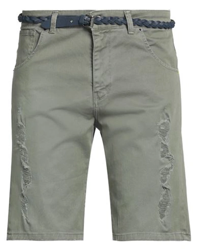 Displaj Man Denim Shorts Military Green Size 26 Cotton, Elastane In Green