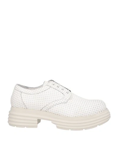 Shop Mich E Simon Mich Simon Woman Lace-up Shoes Off White Size 11 Calfskin