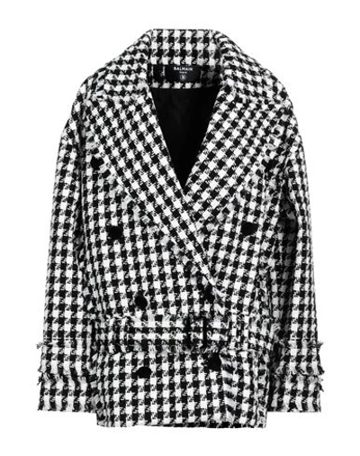 Shop Balmain Woman Coat Black Size 4 Cotton, Linen, Polyamide