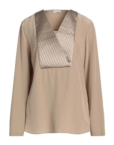 Shop Brunello Cucinelli Woman Top Khaki Size M Silk, Polyester, Elastane In Beige