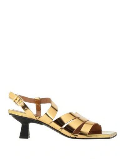 Shop Ganni Woman Sandals Gold Size 8 Soft Leather