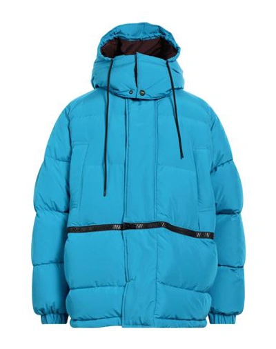 Shop Msgm Man Puffer Azure Size 38 Polyester In Blue