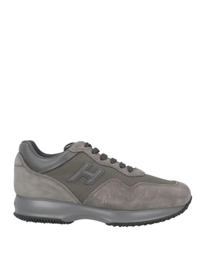 Hogan Man Sneakers Dark Green Size 7.5 Textile Fibers, Soft Leather In Grey
