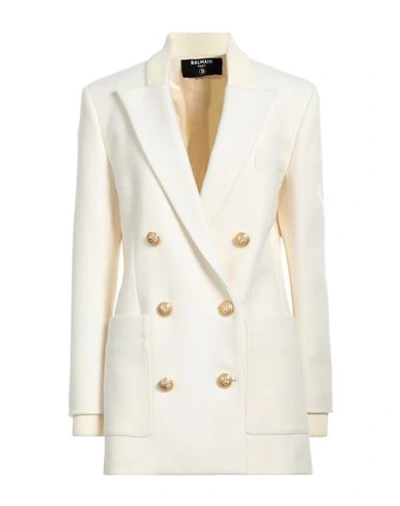 Shop Balmain Woman Coat Ivory Size 8 Wool, Polyamide In White