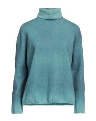 Shop Aragona Woman Turtleneck Turquoise Size 10 Wool, Cashmere In Blue