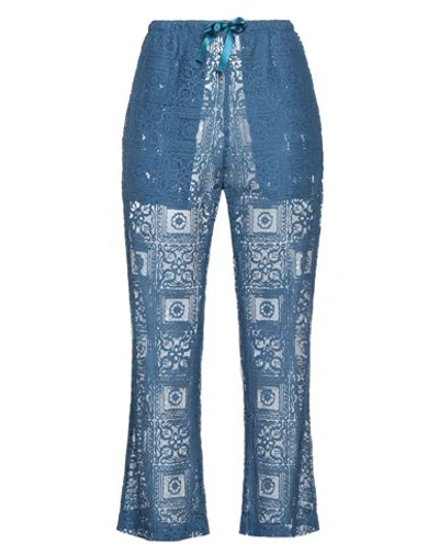 Needles Woman Pants Slate Blue Size Xs Cotton, Polyester In Blue