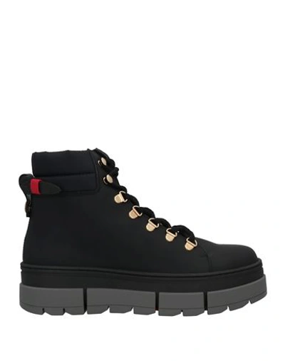 Pollini Woman Ankle Boots Black Size 11 Rubber, Nylon In Black