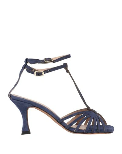 Shop Elena Del Chio Woman Sandals Navy Blue Size 7 Soft Leather