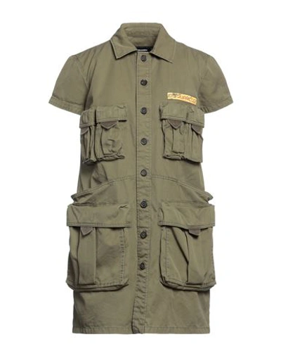 Shop Dsquared2 Woman Mini Dress Military Green Size 8 Cotton